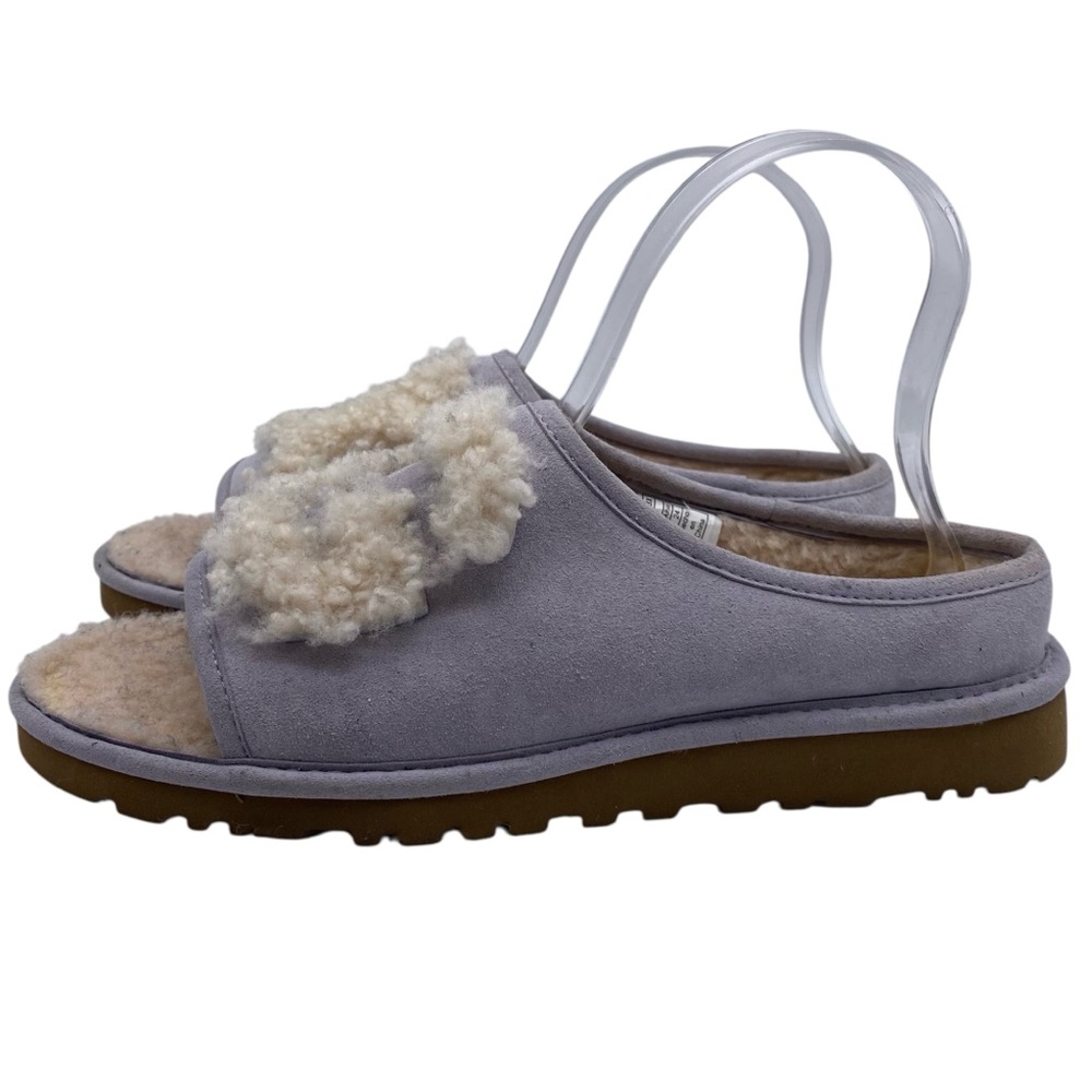 UGG Womens Slide Slippers Sz 7 Lilac Purple Leather Sheepskin Wool Flat Sandals - Picture 2 of 10